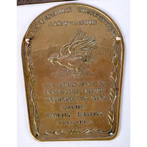 930 - FOUR LOVELY EARLY 20TH CENTURY MIXED METAL PLAQUES including cock fighting association, Coldstream g... 