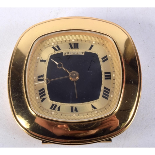 948 - A BREGUET DESK CLOCK. 7 cm square.