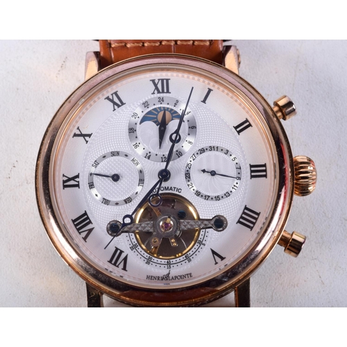 956 - A HENRY LA POINTE MOON APERTURE WRISTWATCH. 4.75 cm inc crown.