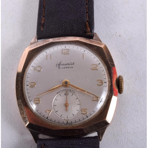 966 - A 9CT GOLD ACCURIST WRISTWATCH. 27 grams. 3.25 cm wide inc crown.