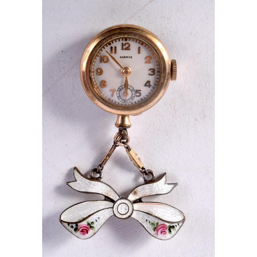 979 - AN ART DECO ENAMELLED FOB WATCH. 5.5 cm x 3 cm.