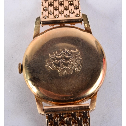 983 - A GOOD 18CT GOLD LONGINES FLAGSHIP WRISTWATCH with 18ct gold strap. 89.3 grams. 3.6 cm wide inc crow... 