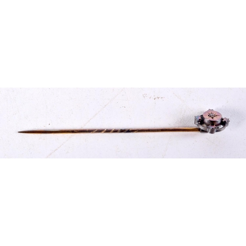 984 - A VICTORIAN 15CT GOLD STICK PIN. 1.2 grams. 6 cm long.