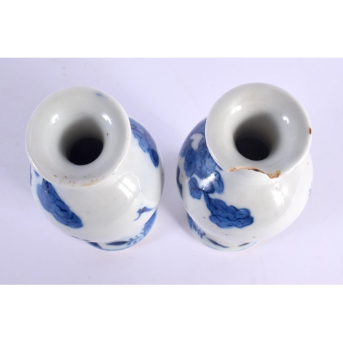 1503 - A PAIR OF 19TH CENTURY CHINESE BLUE AND WHITE PORCELAIN VASES Kangxi style. 15 cm high.