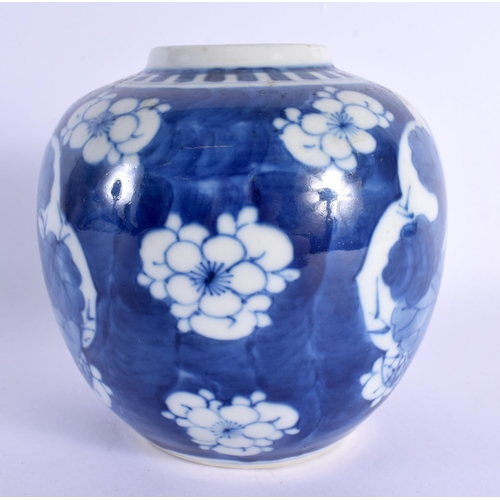 1508 - AN UNUSUAL 19TH CENTURY CHINESE BLUE AND WHITE PORCELAIN GINGER JAR bearing Qianlong marks to base. ... 