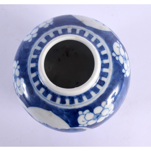 1508 - AN UNUSUAL 19TH CENTURY CHINESE BLUE AND WHITE PORCELAIN GINGER JAR bearing Qianlong marks to base. ... 