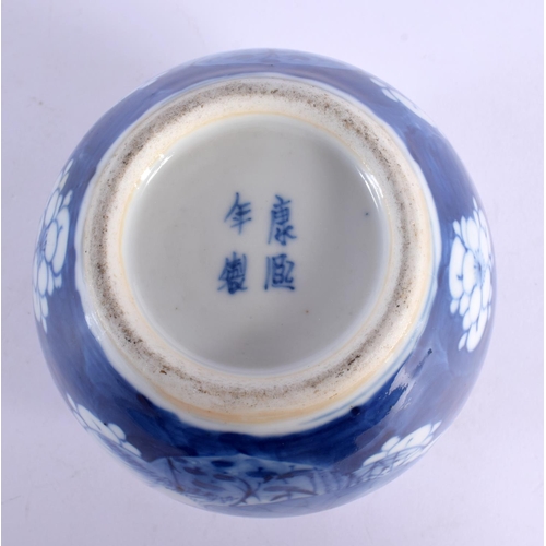 1508 - AN UNUSUAL 19TH CENTURY CHINESE BLUE AND WHITE PORCELAIN GINGER JAR bearing Qianlong marks to base. ... 