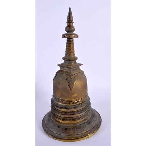 1515 - A LARGE 19TH CENTURY TIBETAN BRONZE BUDDHISTIC STUPA CHORTEN decorated with motifs. 27 cm high.