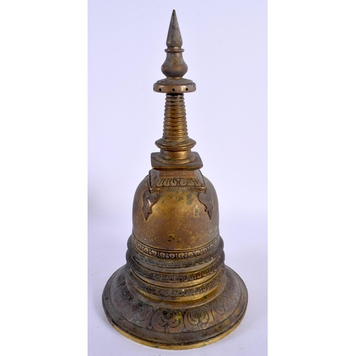 1515 - A LARGE 19TH CENTURY TIBETAN BRONZE BUDDHISTIC STUPA CHORTEN decorated with motifs. 27 cm high.