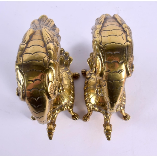 1525 - A PAIR OF 19TH CENTURY JAPANESE MEIJI PERIOD POLISHED BRONZE FIGURES modelled as birds upon minogame... 