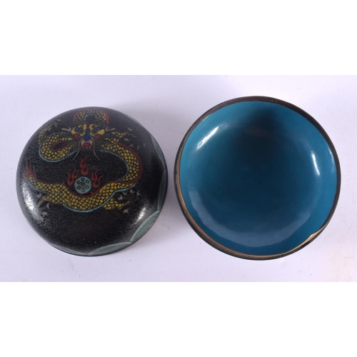 1531 - A 19TH CENTURY CHINESE CLOISONNE ENAMEL DRAGON BOX AND COVER Qing. 11 cm diameter.