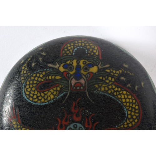 1531 - A 19TH CENTURY CHINESE CLOISONNE ENAMEL DRAGON BOX AND COVER Qing. 11 cm diameter.