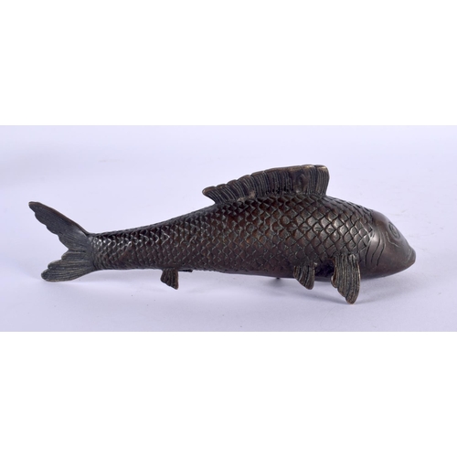 1542 - A JAPANESE TAISHO PERIOD BRONZE OKIMONO OF A CARP of naturalistic form. 18 cm x 5 cm.