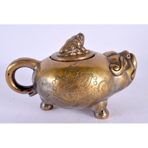 1549 - AN EARLY 20TH CENTURY CHINESE BRONZE BEAST TEAPOT AND COVER Late Qing/Republic, decorated with figur... 