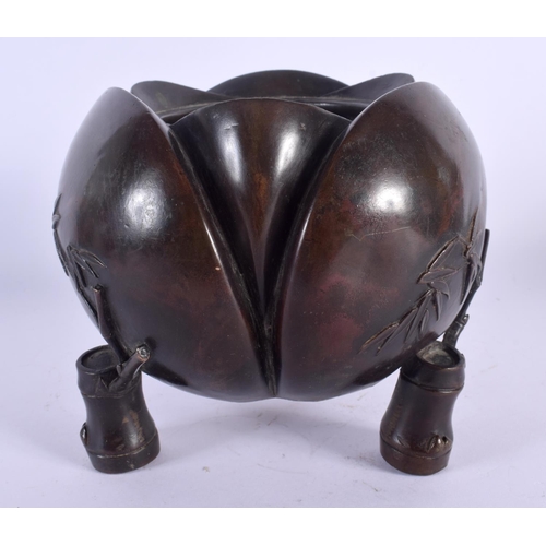 1550 - A 19TH CENTURY JAPANESE MEIJI PERIOD BRONZE CENSER in the form of an open lotus bud. 14 cm x 14 cm.