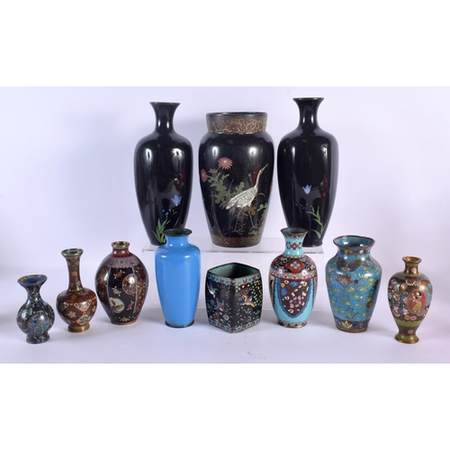 1557 - A COLLECTION OF 19TH CENTURY JAPANESE MEIJI PERIOD CLOISONNE ENAMEL VASES in various forms and sizes... 