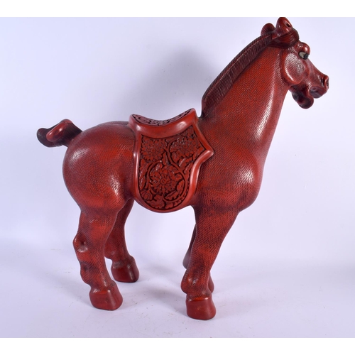 1577 - A RARE LARGE EARLY 20TH CENTURY CHINESE CARVED RED CINNABAR LACQUER FIGURE OF A HORSE Late Qing/Repu... 