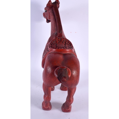 1577 - A RARE LARGE EARLY 20TH CENTURY CHINESE CARVED RED CINNABAR LACQUER FIGURE OF A HORSE Late Qing/Repu... 