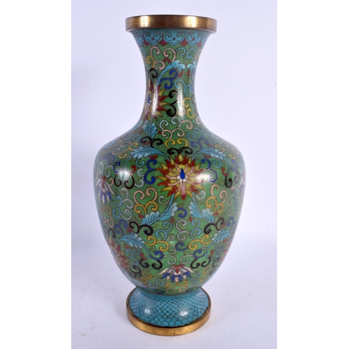 1582 - A LATE 19TH CENTURY CHINESE CLOISONNE ENAMEL VASE decorated with foliage. 27 cm high.