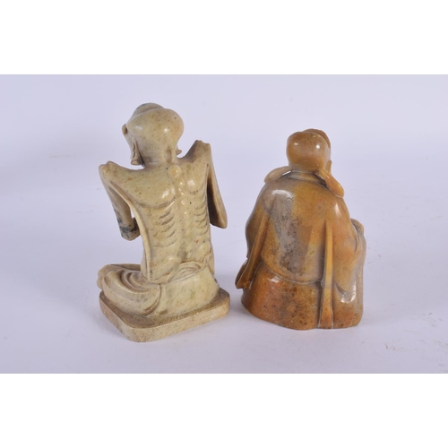 1588 - TWO 19TH CENTURY CHINESE CARVED SOAPSTONE FIGURES Qing. Largest 10 cm x 5 cm. (2)