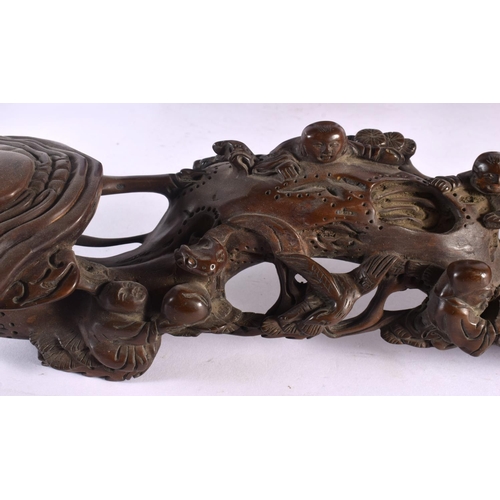 1593 - FOUR LARGE 19TH CENTURY CHINESE CARVED HARDWOOD FIGURES Qing. Largest 46 cm high. (4)