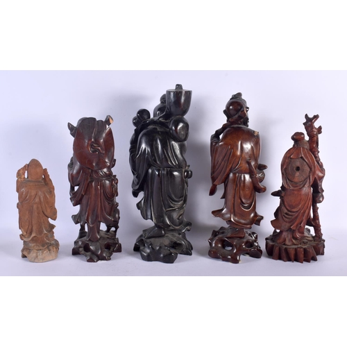 1594 - FIVE  LARGE 19TH CENTURY CHINESE CARVED HARDWOOD FIGURES Qing. Largest 40 cm high. (5)