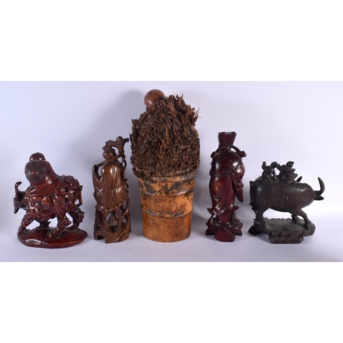 1597 - FIVE  LARGE 19TH CENTURY CHINESE CARVED HARDWOOD FIGURES Qing. Largest 40 cm high. (5)