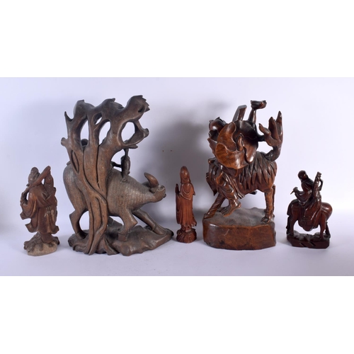 1598 - FIVE  LARGE 19TH CENTURY CHINESE CARVED HARDWOOD FIGURES Qing. Largest 40 cm high. (5)