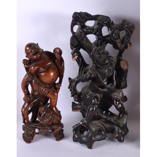 1601 - FIVE LARGE 19TH CENTURY CHINESE CARVED HARDWOOD FIGURES Qing. Largest 47 cm high. (5)