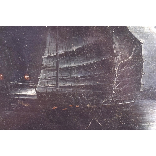 1605 - Chinese School (19th Century) Oil on canvas, Junk boat. 34 cm x 30 cm.