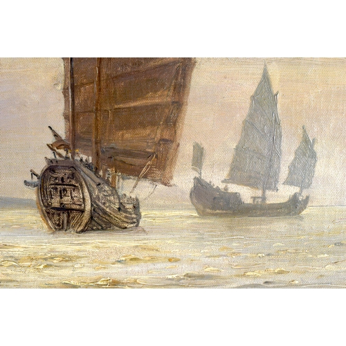 1607 - Vilh Arnesen (19th/20th Century) Oil on canvas, Chinese Shanghai boats. 115 cm x 70 cm.