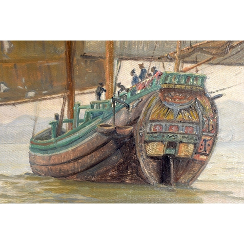 1607 - Vilh Arnesen (19th/20th Century) Oil on canvas, Chinese Shanghai boats. 115 cm x 70 cm.