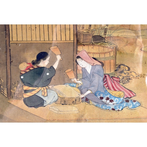 1610 - Japanese School (19th/20th Century) Ink Watercolour, Figures. 111 cm x 36 cm.