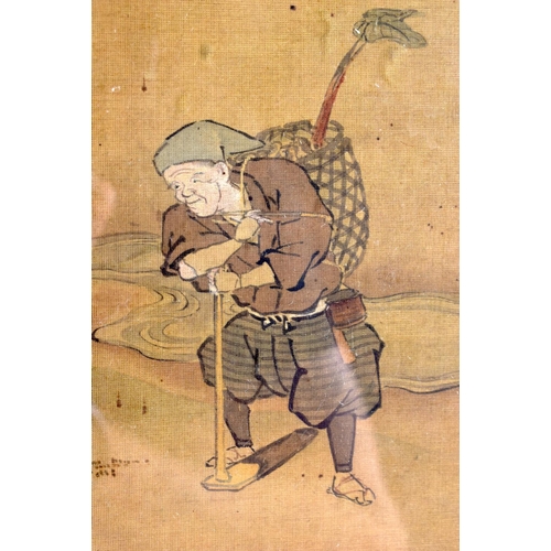 1610 - Japanese School (19th/20th Century) Ink Watercolour, Figures. 111 cm x 36 cm.