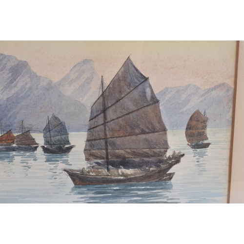 1614 - Chinese School (19th Century) Watercolour, Junks. 60 cm x 52 cm.