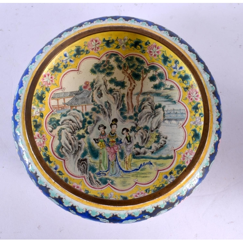 1621 - A FINE 18TH/19TH CENTURY CHINESE CANTON ENAMEL CENSER Qianlong/Jiaqing, painted with figures within ... 