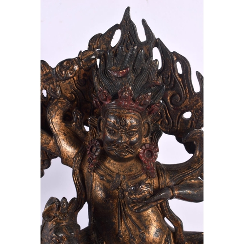 1625 - A LARGE CHINESE SINO TIBETAN POLYCHROMED LACQUERED BRONZE BUDDHA 20th Century. 32 cm x 15 cm.