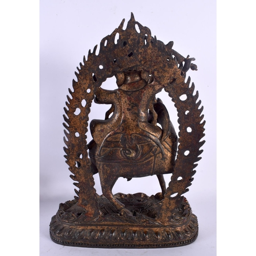 1625 - A LARGE CHINESE SINO TIBETAN POLYCHROMED LACQUERED BRONZE BUDDHA 20th Century. 32 cm x 15 cm.