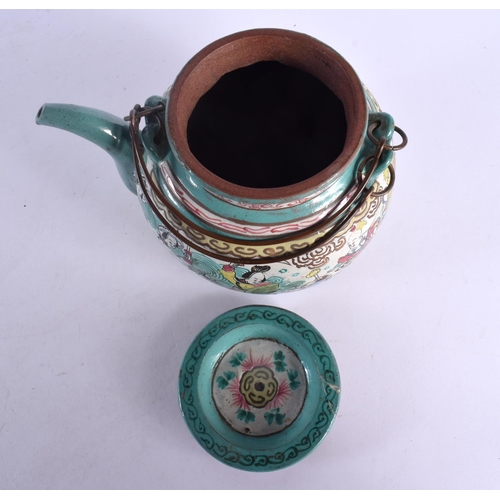 1629 - A RARE EARLY 20TH CENTURY CHINESE YIXING POTTERY TEAPOT AND COVER Late Qing/Republic, painted with f... 