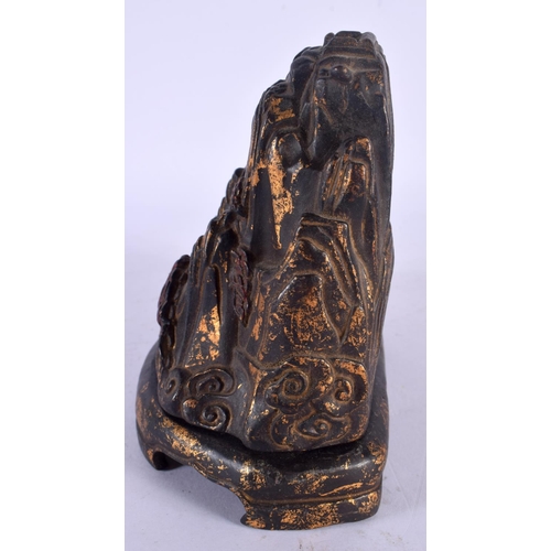 1630 - AN UNUSUAL CHINESE LACQUERED BRONZE MOUNTAIN AND COVER 20th Century. 16 cm x 14 cm