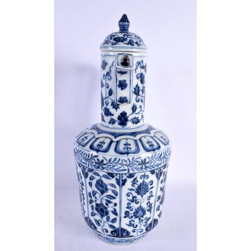 1632 - A LARGE CHINESE BLUE AND WHITE ISLAMIC STYLE PORCELAIN EWER AND COVER 20th Century. 38 cm x 12 cm.