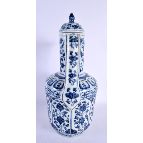 1632 - A LARGE CHINESE BLUE AND WHITE ISLAMIC STYLE PORCELAIN EWER AND COVER 20th Century. 38 cm x 12 cm.