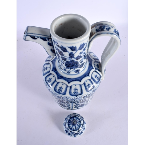 1632 - A LARGE CHINESE BLUE AND WHITE ISLAMIC STYLE PORCELAIN EWER AND COVER 20th Century. 38 cm x 12 cm.