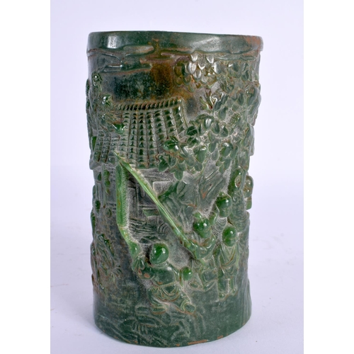 1643 - A CHINESE CARVED JADE BRUSH POT 20th Century. 13 cm x 7 cm.