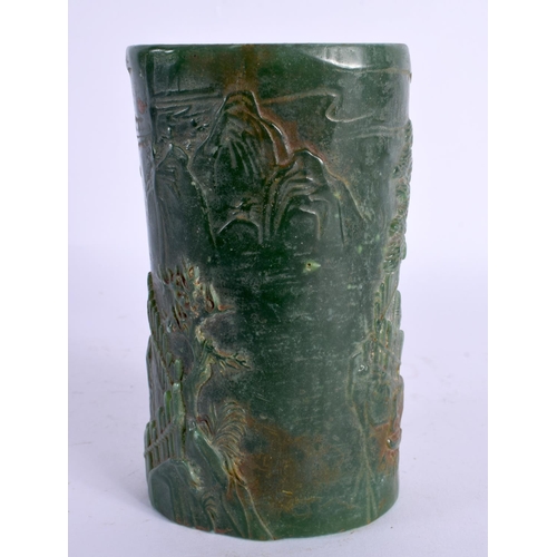 1643 - A CHINESE CARVED JADE BRUSH POT 20th Century. 13 cm x 7 cm.