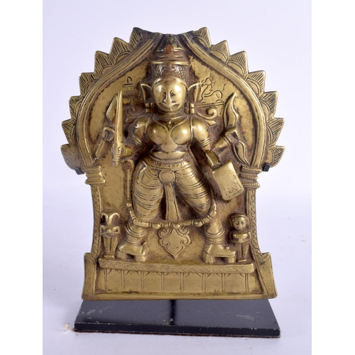 1644 - A 17TH/18TH CENTURY INDIAN BRONZE BUDDHISTIC VOTIVE PANEL depicting a figure behind a flaming back d... 