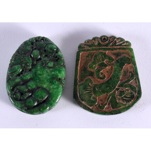 1646 - TWO CHINESE JADE PENDANTS 20th Century. 5 cm x 4 cm. (2)