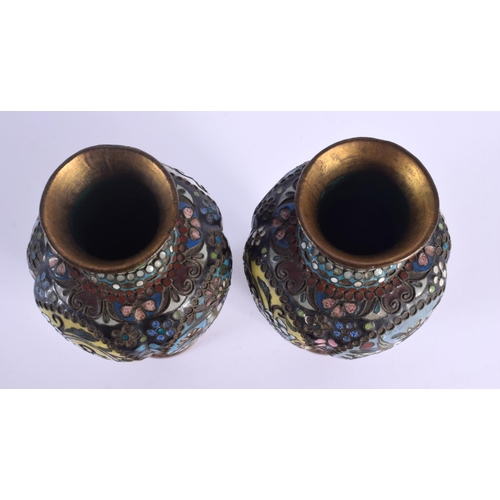 1664 - A PAIR OF LATE 19TH CENTURY JAPANESE MEIJI PERIOD ENAMELLED COPPER VASES together with another. Larg... 