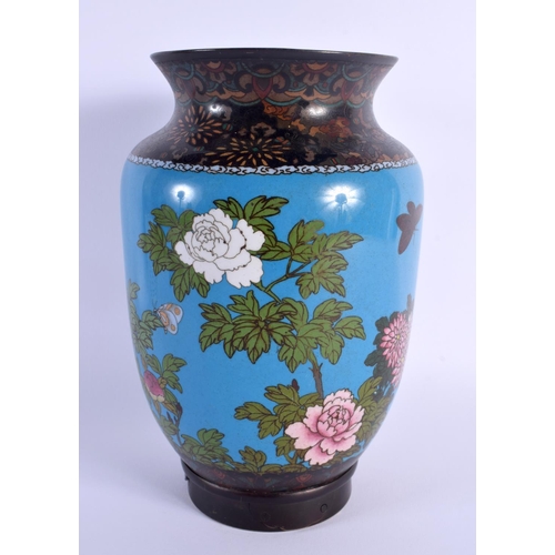 1666 - A FINE 19TH CENTURY JAPANESE MEIJI PERIOD CLOISONNE ENAMEL VASE decorated with insects and butterfli... 