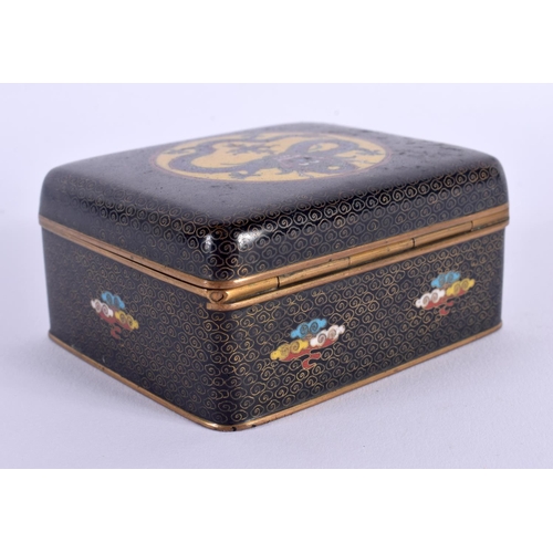 1672 - A LATE 19TH CENTURY CHINESE CLOISONNE ENAMEL CASKET Qing, decorated with a dragon. 9 cm x 7 cm.